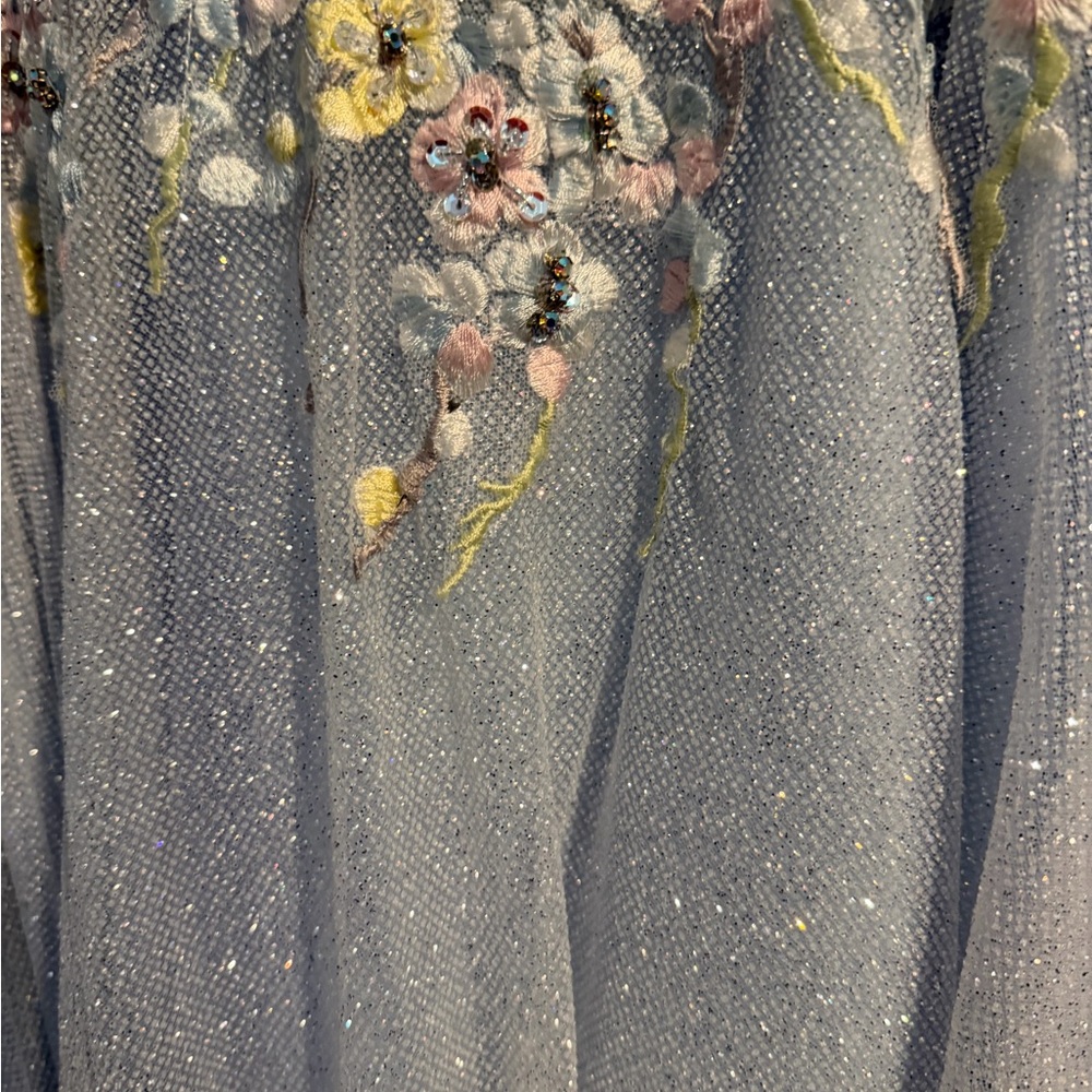 Jovani Light Blue Sparkle Ball Gown with Floral Appliqué - Picture 4 of 9